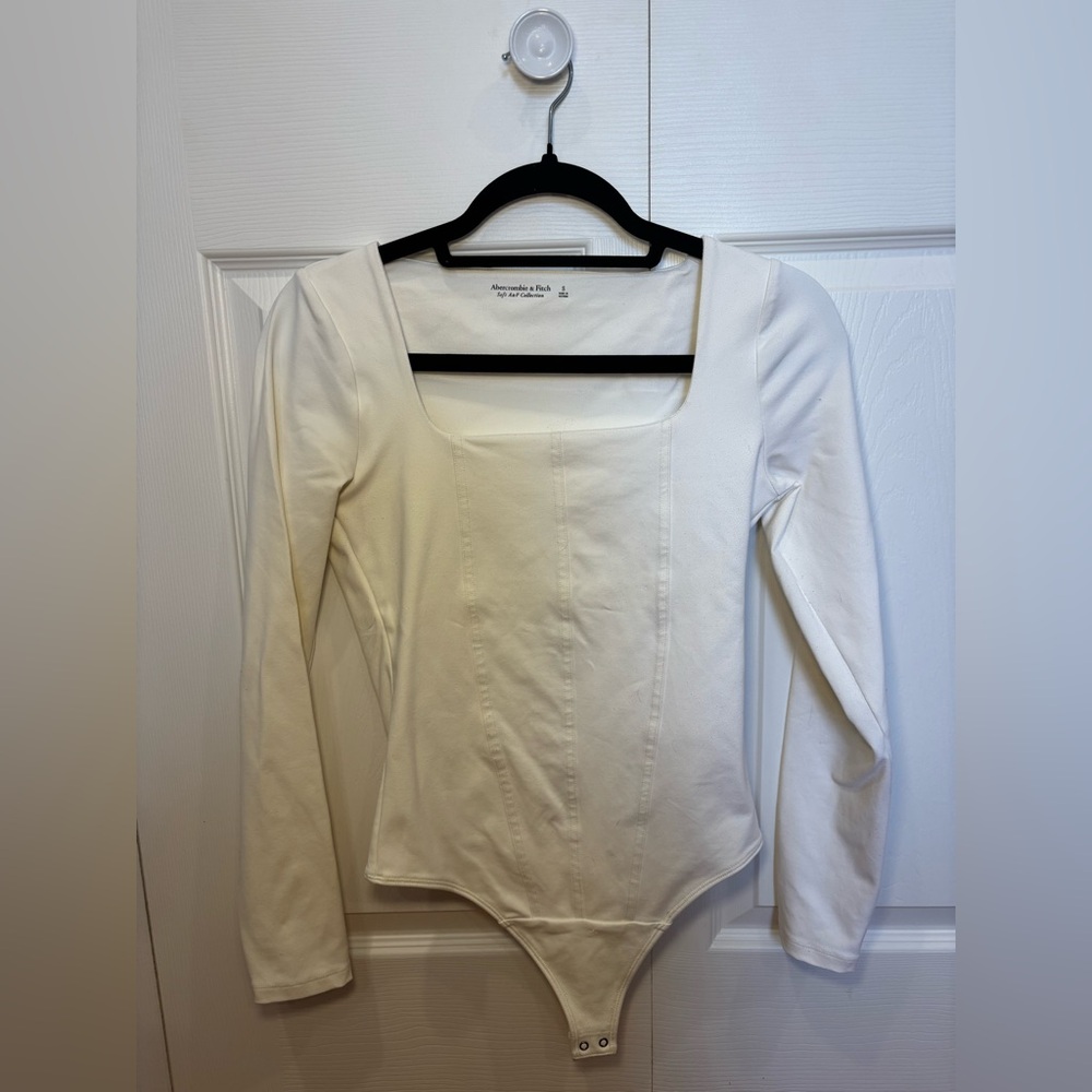 Abercrombie & Fitch Cream Long Sleeve Bodysuit